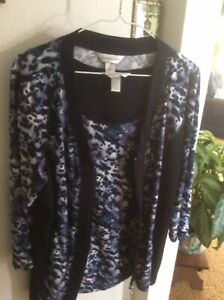  Christopher & Banks Printed Zipper Front Blouse with matching Tank XL Pre Owned