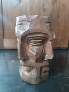 pot en bois sculpté 4 visages vintage La Grolla Vallée d'Aoste - Imagen 1 de 11