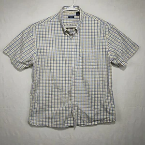 Izod Button Down Shirt Mens 2XL Yellow Plaid Short Sleeve Saltwater Pocket - Picture 1 of 5