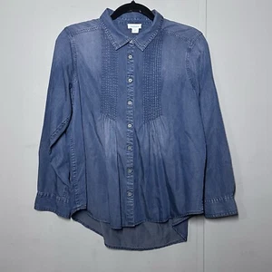 Sundance Larkes Tune Chambray LS Tunic Blouse button front Top Petite Medium PM - Picture 1 of 6
