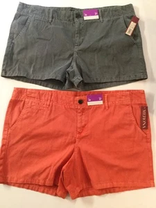 NWT WOMEN MERONA CHINO CASUAL SHORTS THUNDERING GRAY / ORANGE SPARK - Picture 1 of 11