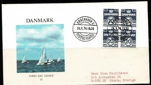 Denmark 1974 Slate Blue 20 ore Block Of Four Stamps FDC - Addressed - Fine Used - Picture 1 of 1