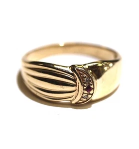 Anillo rubí diamante oro amarillo 10k .01ct VS G para mujer 3,9 g Estate vintage 8,5 - Imagen 1 de 10