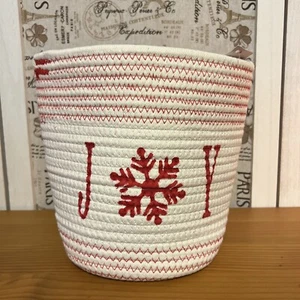 Christmas JOY Rope Basket – White & Red Woven Storage Snowflake Holiday Decor - Picture 1 of 5