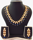 Indian Jewelry Necklace Set Bollywood Blue Pearl Gold Plated Kundan Choker Brida