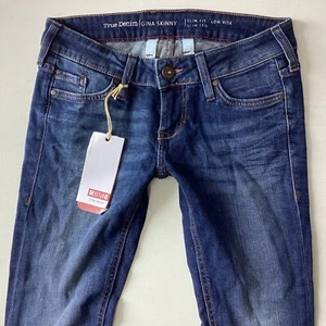 Pantalones de mezclilla azules de tiro bajo ajustados Mustang Gina talla 8 W27 L30 (435F) para dama nuevos con etiquetas - Imagen 1 de 9