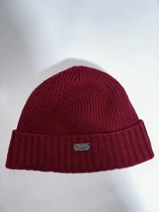Barbour Men’s Beanie Hat Carlton Logo Cranberry One Size Lined Wool Mix Warm New - Picture 1 of 6