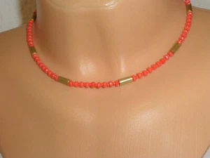 Halskette Collier Glasperlen Rondelle Koralle Gold - Bild 1 von 6