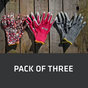 3 pares de guantes de jardinería de malezas y semillas impermeables recubrimiento de palma de nitrilo rosa floral - Imagen 1 de 6