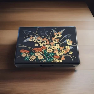 VTG 1980 Lacquer Kleenex Tissue Box Mirror Chinese Compact Plastic Black Case - Picture 1 of 24