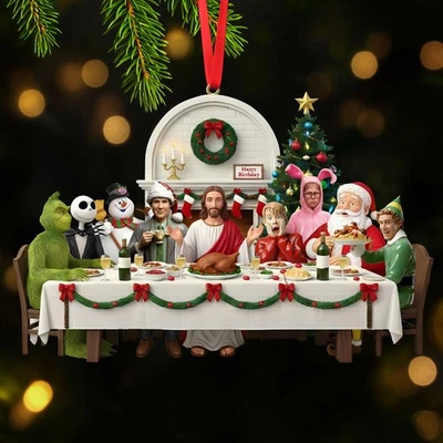 有趣的圣诞电影晚餐装饰品:滑稽圣诞装饰品,耶稣圣诞老人晚餐 — 第 1/3 张图片