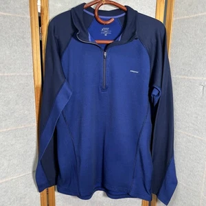 PATAGONIA Performance Base Layer 1/4 Zip Pullover Top Blu/Navy Uomo Large - Foto 1 di 7