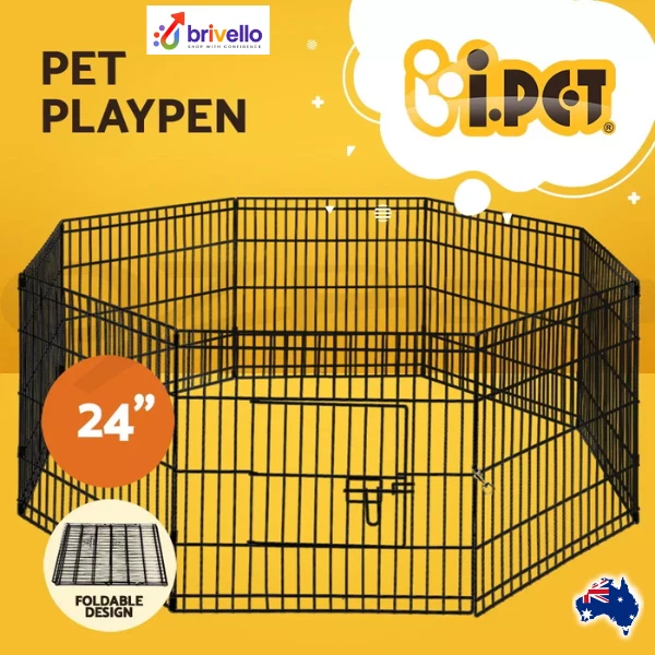 Audza 8 Panels 61cm Dog Foldable Cage - Black