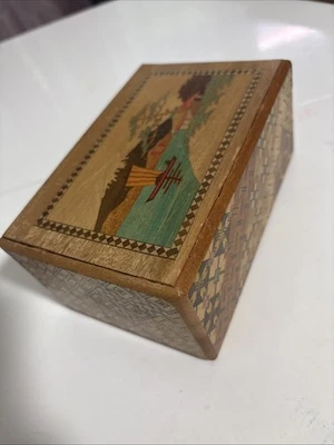 老式 5 Sun 7 步山水 Zougan / Yosegi 隐藏抽屉日本拼图盒 — 第 1/4 张图片