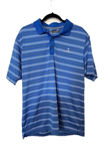 Polo golf Pebble Beach uomo grande manica corta blu righe logo performance - Foto 1 di 5