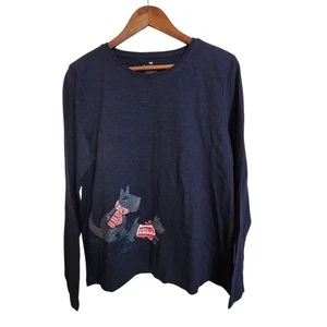 Talbots Womens Long Sleeve Top Navy Blue Scottie Dog Holiday Christmas Large L - Picture 1 of 13