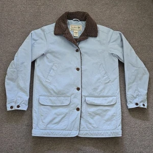LL Bean Womens MEDIUM Canvas Sherpa Fleece Lined Barn Chore Coat Jacket Blue - Picture 1 of 14