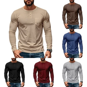 Men's Long Sleeve Henley Undershirts with Pockets for Everyday Comfort - Picture 1 of 72