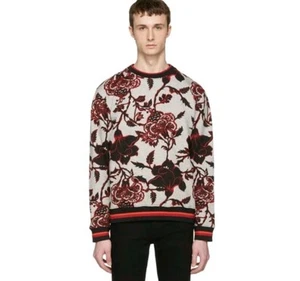 Mcq by Alexander McQueen Gray Red Floral Sweatshirt Jumper EUC Rare XXL $450 - Picture 1 of 9
