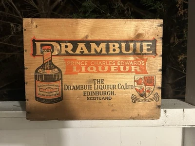 Porta-garrafas vintage DRAMBUIE caixa de madeira licor 15x13x11 NY NY - Imagem 1 de 4