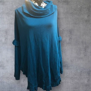 Joseph A türkisfarbener Tunika-Pullover mit Rüschensaum Wasserfallausschnitt; "Que C' este Seide? “ XL - Bild 1 von 12