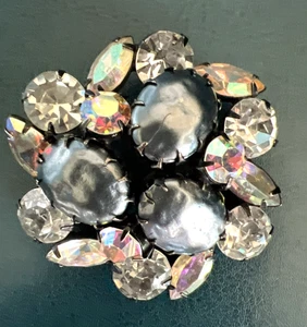 Broche vintage de diamantes de imitación REGENCY BARROCO PERLA, TRANSPARENTE y AURORA BOREALIS - Imagen 1 de 7