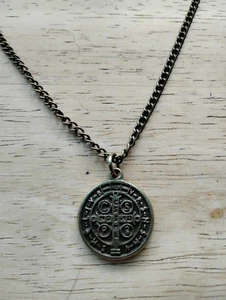 Collar Cadena Eslabón Bordillo 20" Medalla San Benito Bronce + Tarjeta de Oración - Imagen 1 de 5
