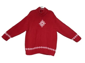 Lauren Ralph Lauren 3X Hand Knit Red Snowflake Sweater Fair Isle Nordic Cotton - Picture 1 of 7