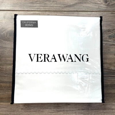 Juego de Sábanas Vera Wang Simple Vieira Blanco Gris Algodón 300 TC Cal King NUEVO Foto 1 de 4