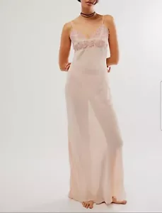 NEU Free People Midnight Magic Maxi Slip Kleid M Medium Pink Perlen durchsichtig Spitze - Bild 1 von 5