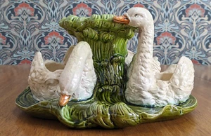 Early Bretby Ceramic Pottery Table Centrepiece Stand 19th Century Majolica Swans - Picture 1 of 11