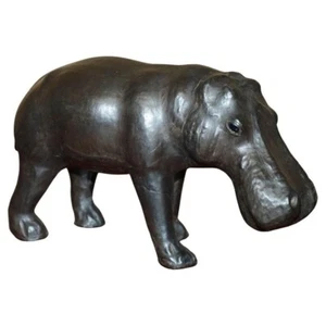 SMALL INFANT LIBERTY'S LONDON OMERSA BROWN LEATHER HIPPOPOTAMUS FOOTSTOOL - Picture 1 of 11