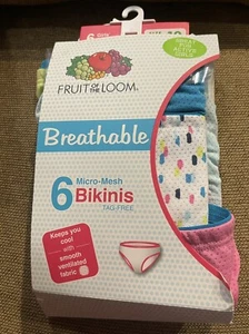 Girls’ Fruit Of The Loom 6 Breathable Micro-Mesh Tag-Free Bikinis size 10 - Picture 1 of 1