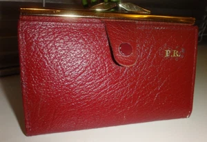 Cartera Doble Plegable Borgoña Cuero Genuino Años 60 70 De Colección Hecha en Inglaterra 5.5" x 3.5"🌸 - Imagen 1 de 15