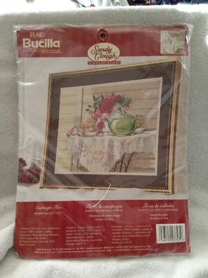 Bucilla Plaid Sandy Clough Cottage Tea Counted Cross Stitch Kit  #43743 - Image 1 of 4