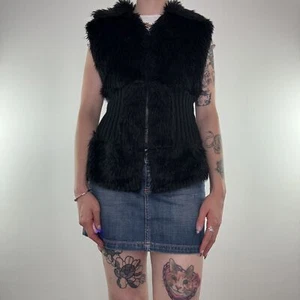 Y2K Vintage Kunstfell Jacke Reißverschluss Ärmellose Weste - Bild 1 von 6