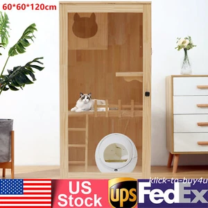 Gabbia Catio con Rampa e Casetta per Gatti Coperta Kit Recinto in Legno da Interno per Gatti - Foto 1 di 11