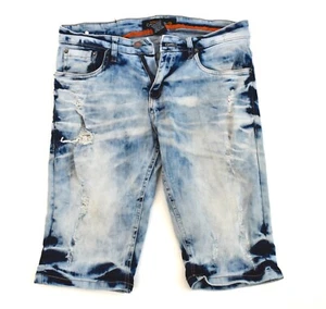 Boys Teen Copper Rivet Fashion Denim Medium Blue Distressed Long Shorts, Size 30 - Picture 1 of 7