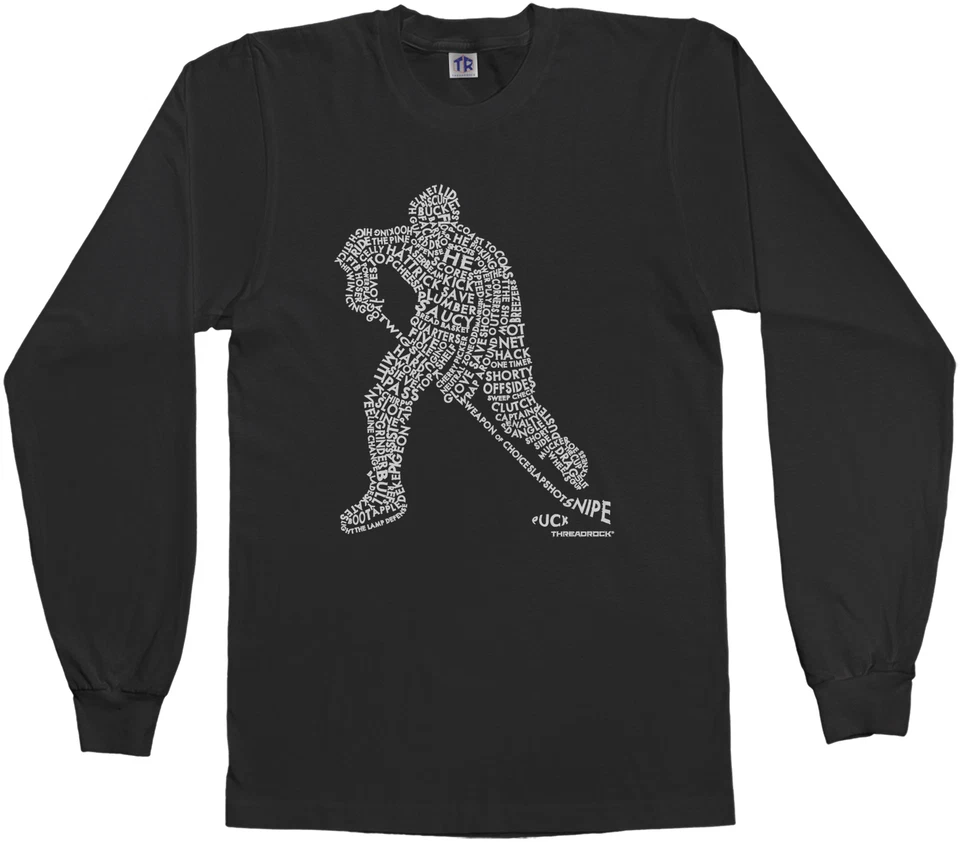 Threadrock Boys Hockey Player Typography Design Youth L/S T-shirt Ice Sports - Image 1 of 1