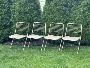 Vintage VTG 4 SAMSONITE MCM Metal FOLDING CHAIRS 2523 Wood Grain Seats - Picture 1 of 14