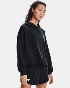 Under Armour UA Project Rock übergroßer Damen-Frotteepullover bauchfrei Hoodie L 70 $ - Bild 1 von 6