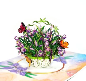 Iris Bouquet Flowers 3D Pop Up Birthday Card for Women, Wife, Thank You Card - Picture 1 of 6