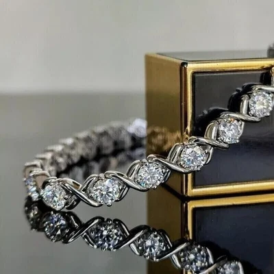 Женский теннисный браслет «XO» 6 карат с круглым лабораторным покрытием из белого золота 14 карат - Изображение 1 из 4