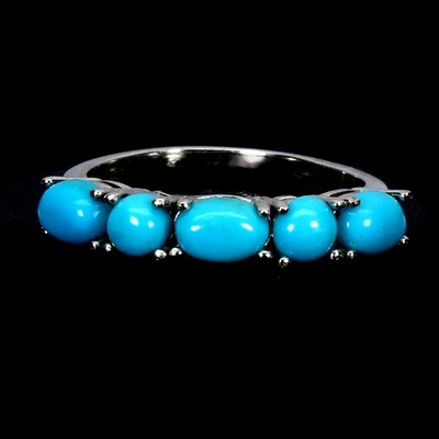 925 Sterling Silver Ring Oval Turquoise 6x4mm Natural Gemstone Jewelry Size 8 - Image 1 of 4