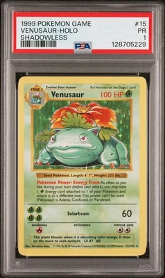 PSA 1 PR 1999 SHADOWLESS Base Set Venusaur 15/102 Holo Foil Pokemon WOTC - Image 1 of 2