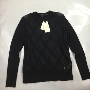 Ted Baker London Crissiy Sheer Argyle Black Sweater Women’s Size 2 - Picture 1 of 9