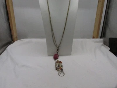 Lia Sophia Gold Toned, Garnet, Glass, & Acrylic Necklace 30" Long #15J - Image 1 of 4