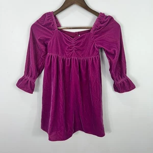 anie and Jack Velvet Dress Girls 6 Purple Puff Sleeve Square Neck Holiday Retro - Picture 1 of 7
