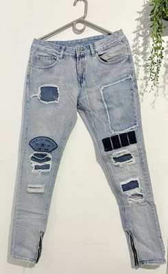 Pantalones de mezclilla ajustados desgastados Y&R para hombre talla 30 - estilo retazos lavado claro - envío rápido Foto 1 de 4