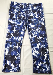 Fabletics Leggings Womens Large Yoga Gym Blue Mid Rise Powerhold Floral Gloaming - Picture 1 of 17